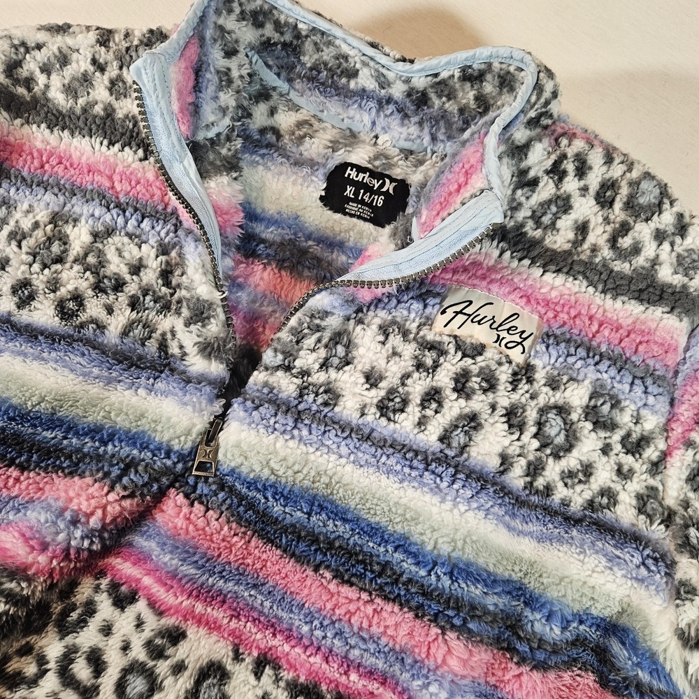 Hurley Girl's Sherpa Plush‎ Printed Quarter-Zip Jacket Size XL 14-16